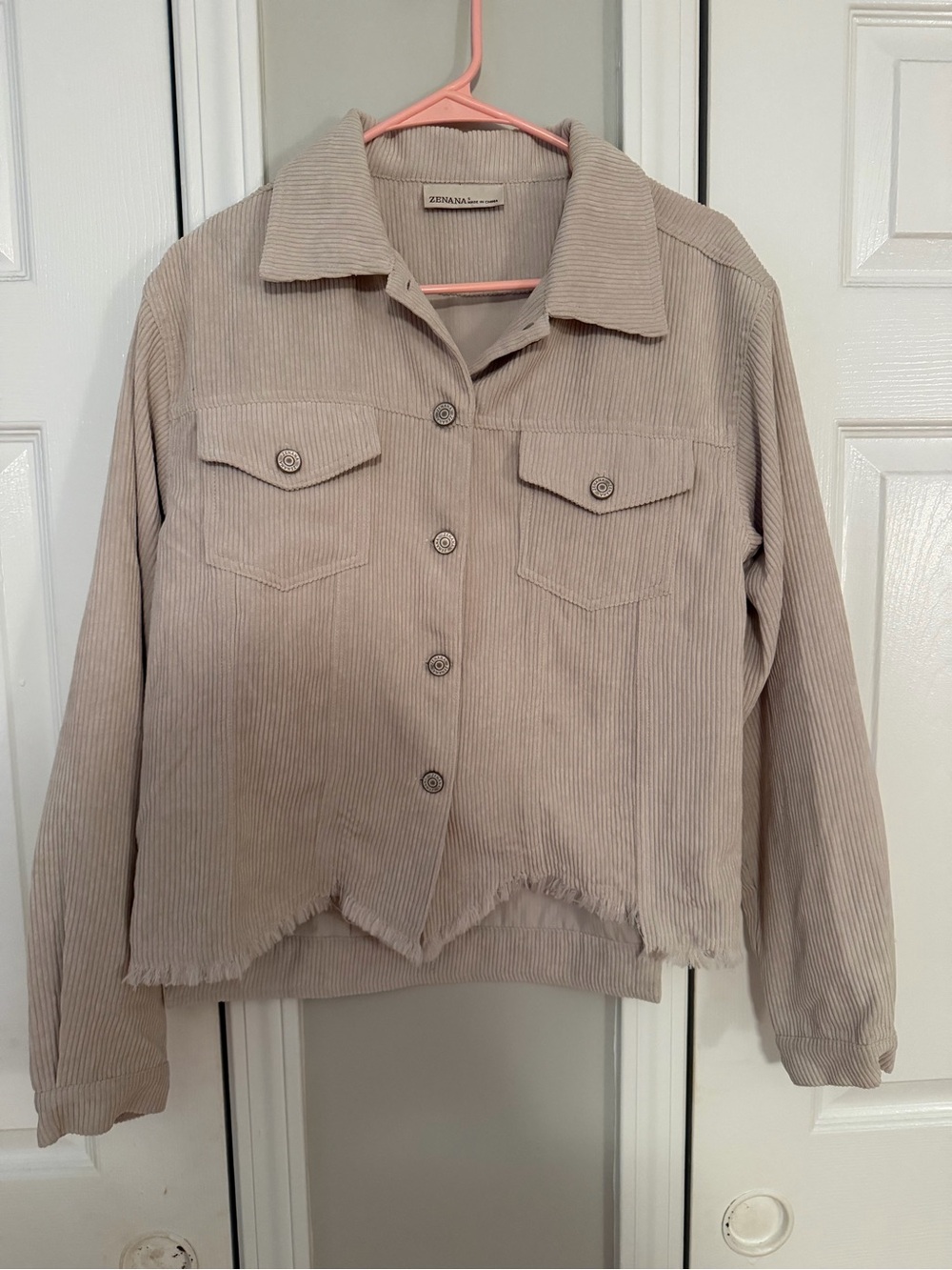 Zenana Outfitters Light Beige Corduroy Button Jacket
